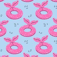 Pattern of pink rubber pool rings. Swim rings in flat style on white background. Swimming in pool with rubber circles, summertime water activities. Rubber toy for water and beach. vector