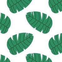 Pattern of tropical and palm leaves. Silhouettes green branches, leaves in minimalist flat style. Exotic summer background with leaves on white background. Print for gift wrapping, fabric, textile vector