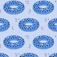 Pattern of blue rubber pool rings. Swim rings in flat style on white background. Swimming in pool with rubber circles, summertime water activities. Rubber toy for water and beach. vector