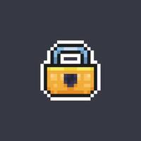 golden padlock in pixel art style vector