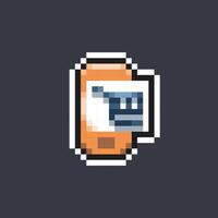 phone with trolley on screen in pixel art style vector