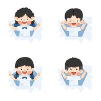 Kids in ripped paper hole set vector