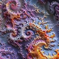 Intricate fractal patterns using geometric shapes and mathematical algorithms to create self-repeating structures at different scales photo