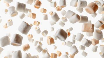 Flying marshmallows, isolated on white background photo