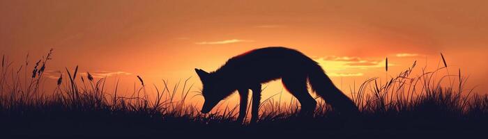 Curious Fox, A slender fox's silhouette with pointed ears, sniffing the ground photo