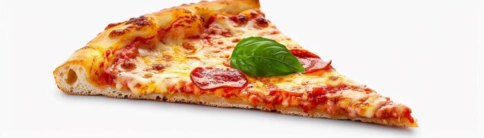 Delicious piece of pizza, isolated on white background photo