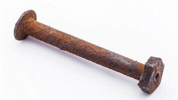 Old rusty metal nail, isolated on white background photo