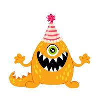 Toothed cartoon monster in flat style. Birthday, holiday, congratulation. Kids monster character. vector