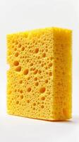 Yellow sponge for cleaning, isolated on white background photo