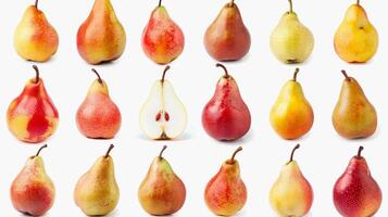 Collection of ripe pears, isolated on white background photo