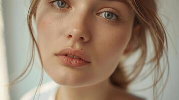 Classic Elegance, close-up shot of the model's face, highlighting her natural beauty and elegance photo