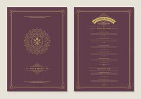 Menu design template with cover and restaurant vintage logo brochure. vector