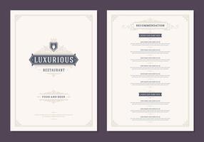 Menu design template with cover and restaurant vintage logo brochure. vector