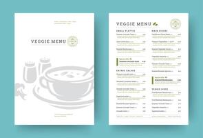 Vegetarian restaurant menu layout design brochure or food flyer template illustration. vector