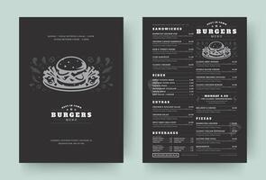 Burger restaurant menu layout design brochure or food flyer template illustration vector