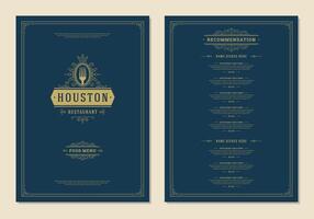 Menu design template with cover and restaurant vintage logo brochure. vector