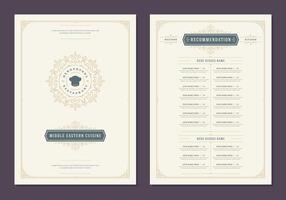 Menu design template with cover and restaurant vintage logo brochure. vector