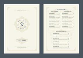 Menu design template with cover and restaurant vintage logo brochure. vector