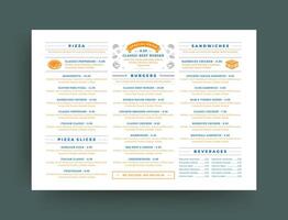 Fast food restaurant menu layout design brochure or flyer template illustration vector