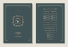 Menu design template with cover and restaurant vintage logo brochure. vector