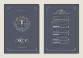 Menu design template with cover and restaurant vintage logo brochure. vector