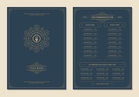 Menu design template with cover and restaurant vintage logo brochure. vector