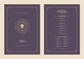 Menu design template with cover and restaurant vintage logo brochure. vector