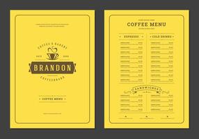 Coffee menu template design flyer for cafe with coffee shop logo cup symbol and retro typographic decoration elements. vector