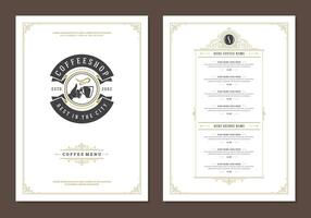 Coffee menu template design flyer for bar or cafe with coffee mug symbol and retro typographic decoration elements. vector