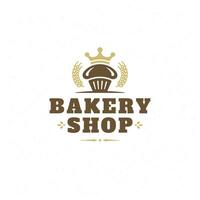 Bakery badge or label retro illustration. Cupcake silhouette for bakehouse. vector