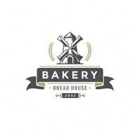 Bakery badge or label retro illustration. Mill silhouette for bakehouse. vector