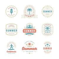 Summer holidays labels and badges retro typography design set. vector