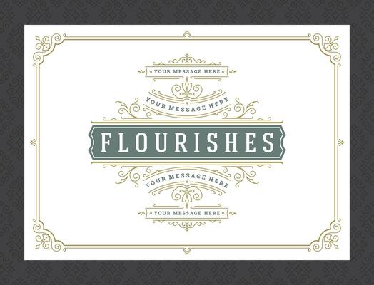 Vintage ornament greeting card calligraphic ornate swirls and vignettes frame design template