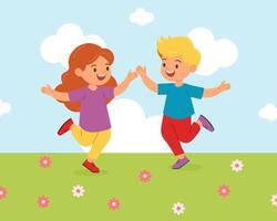 Children's Day. Holiday summer. Happy Children Playing Outside. . vector