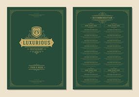 Menu design template with cover and restaurant vintage logo brochure. vector