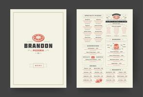 Pizza restaurant menu layout design brochure or food flyer template illustration. vector