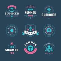 Summer holidays labels and badges retro typography design set. vector