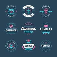 Summer holidays labels and badges retro typography design set. vector