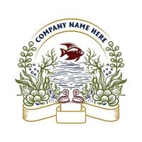 Vintage Retro Ocean Sea Reef Snail and Fish Badge Emblem Label for Aquarium Illustration vector