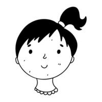 Cute female face. Hand drawn doodle style. illustration isolated on white. Coloring page. vector