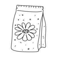 Package with herbal tea. Hand drawn doodle style. illustration isolated on white. Coloring page. vector