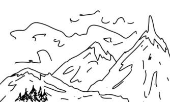 Mountain landscape. Hand drawn doodle. illustration isolated on white. Coloring page. vector