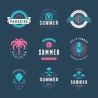 Summer holidays labels and badges retro typography design set. vector