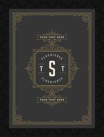 Vintage ornament greeting card calligraphic ornate swirls and vignettes frame design template vector