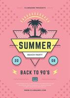 Summer beach party flyer or poster template 90s typography style design. vector