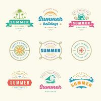 Summer holidays labels and badges retro typography design set. vector