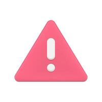 Simple red triangle 3d icon illustration dangerous, caution, attention with exclamation point vector