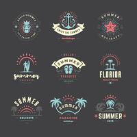 Summer holiday labels and badges retro design set vector