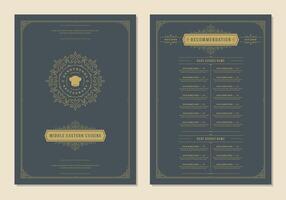 Menu design template with cover and restaurant vintage logo brochure. vector