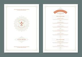 Menu design template with cover and restaurant vintage logo brochure. vector